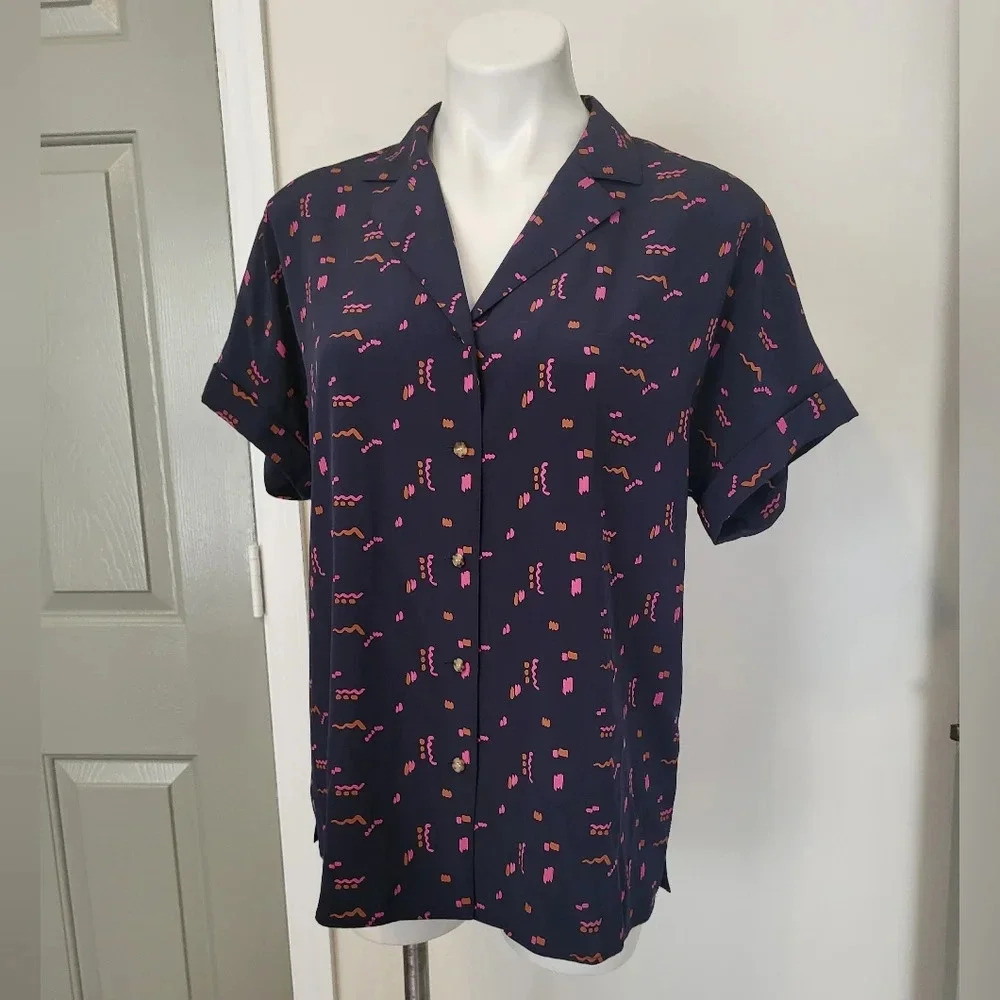 Lafayette 148 New York Business Casual Cap Sleeve Silk Button Down Blouse(M)